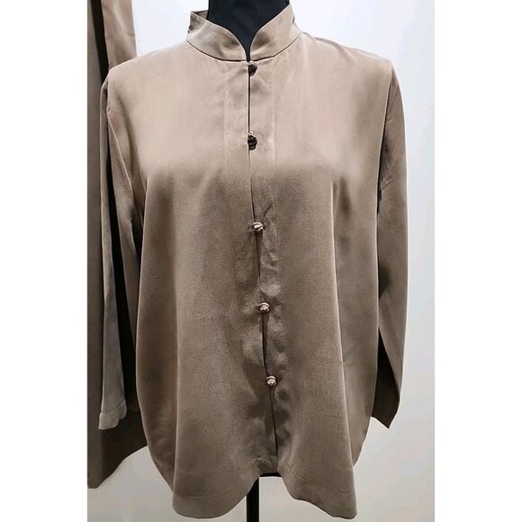 Eileen Fisher Silk Top & Pants Women Large Kimono Asian Bronze Gold 2 Piece - Picture 2 of 10